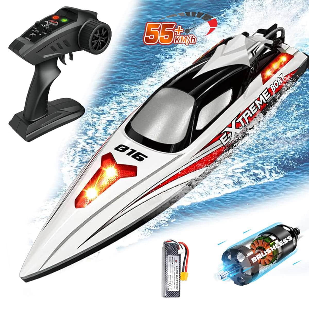 картинка Радиоуправляемый катер Grey Extreme (48 см, 55 км/ч, Brushless, 2.4G) - HJ816PRO-GREY 