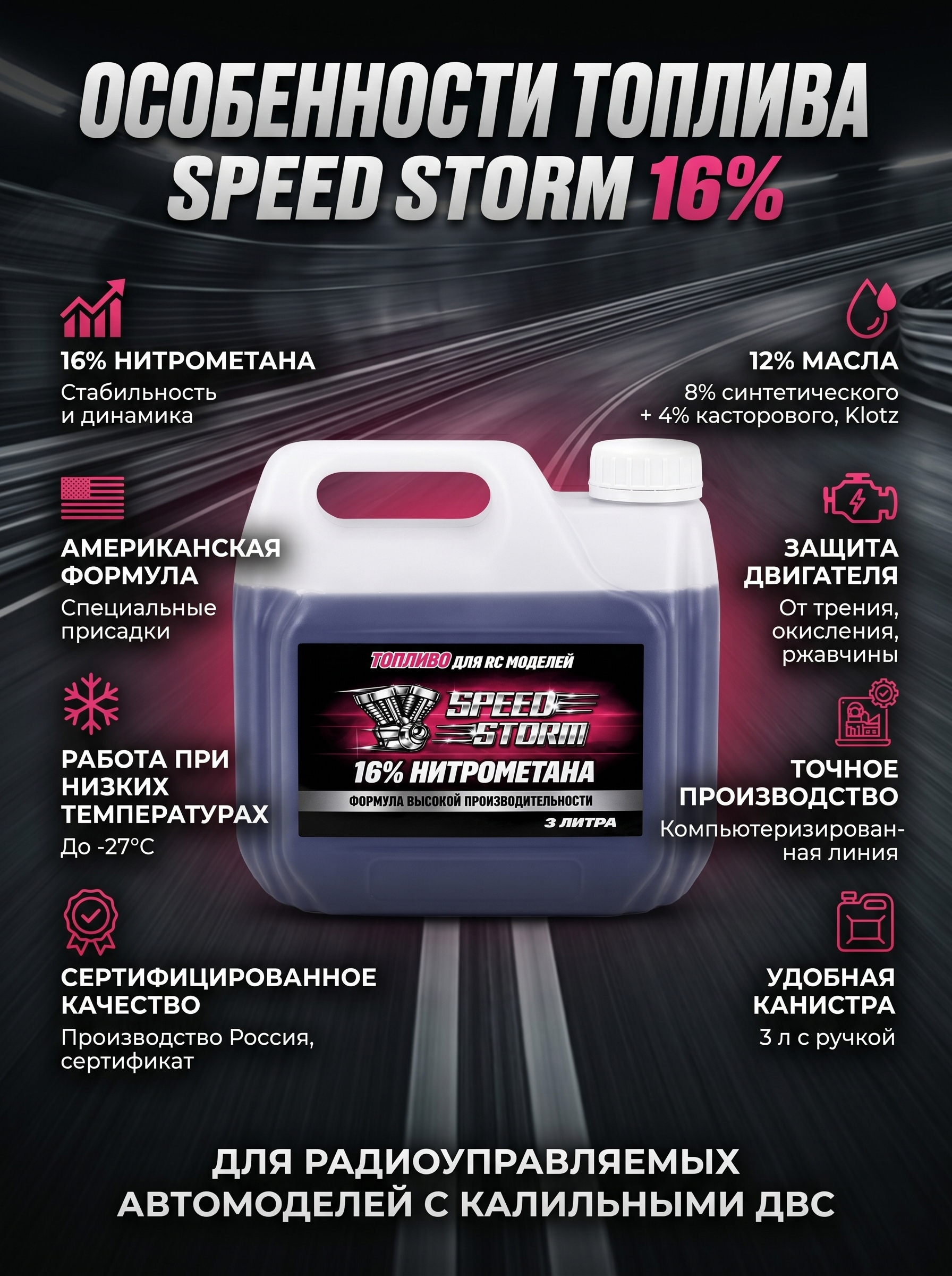 картинка Топливо для радиоуправляемых машин Speed Storm Car 3л 16%  - SSC-16-3 