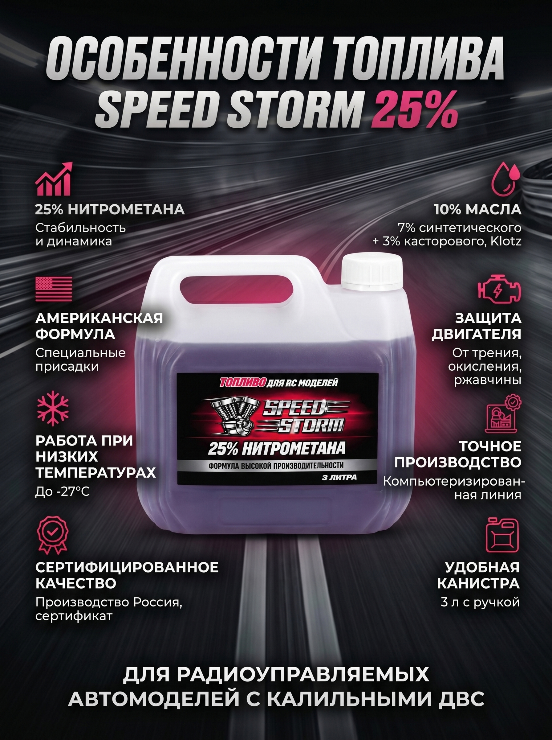 картинка Топливо для радиоуправляемых машин Speed Storm Car 3л 25%  - SSC-25-3 