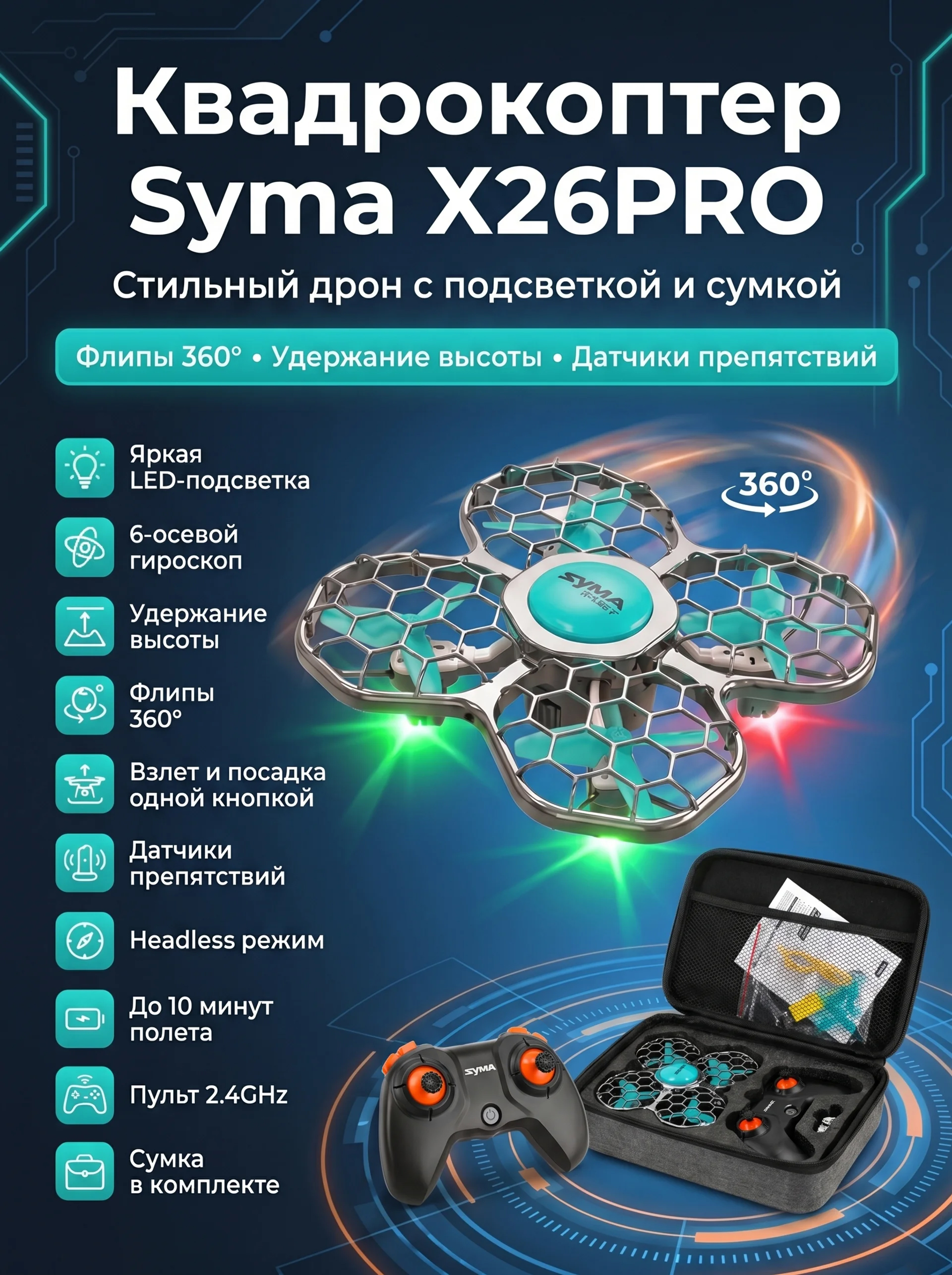 картинка Квадрокоптер Syma X26PRO-E зеленый с сумкой - SYMA-X26PRO-EG 