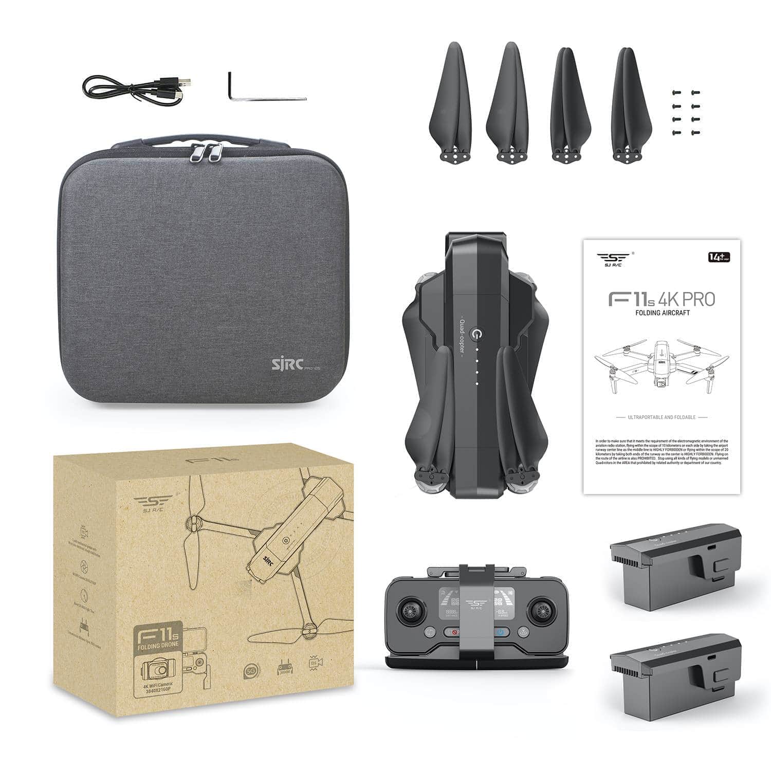 картинка Квадрокоптер SJRC F11S 4K PRO 2-AXIS 4K EIS 5G GPS RTF (2 АКБ)  - F11S 4K PRO COMBO 
