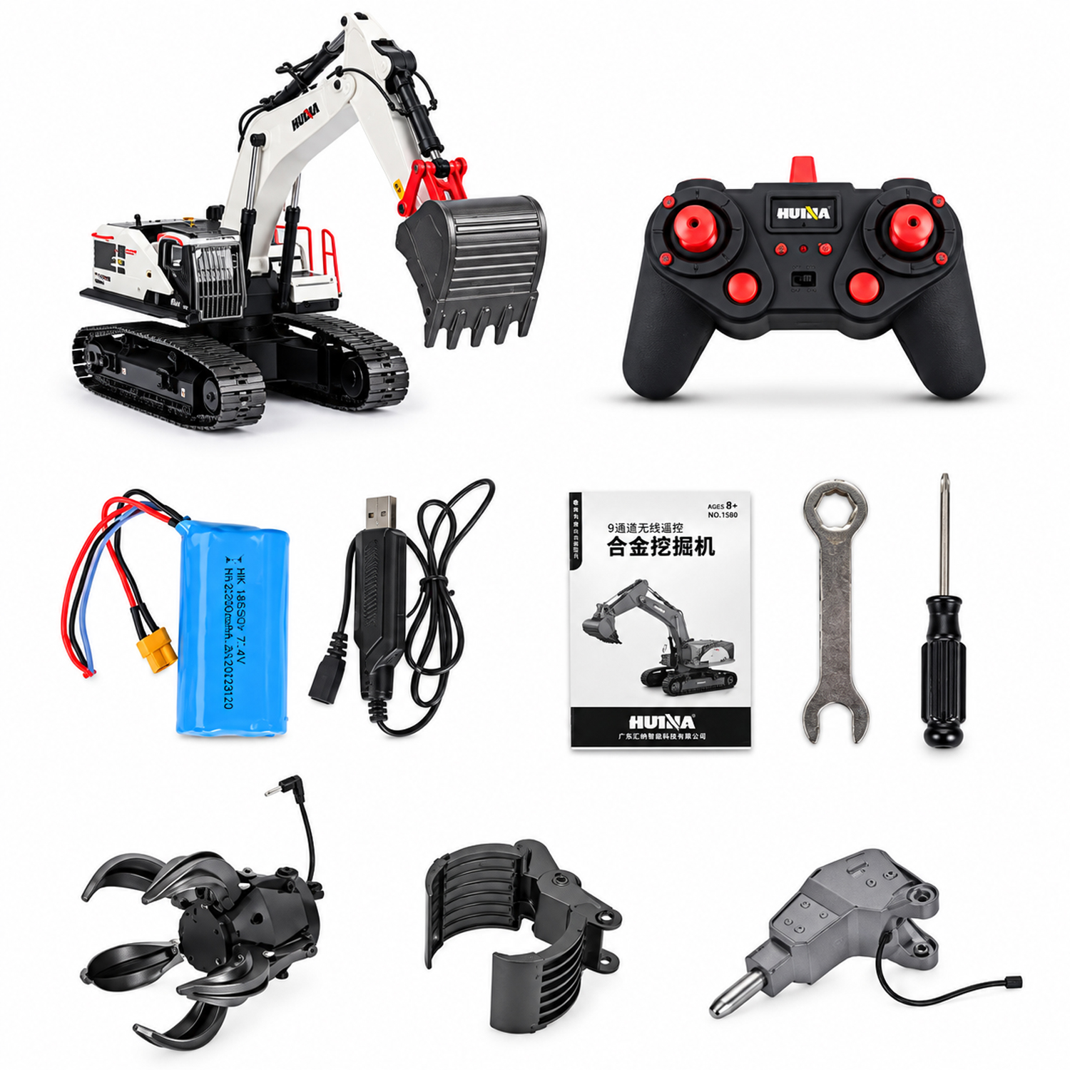 картинка Радиоуправляемый экскаватор белый HUI NA TOYS масштаб 1:14 2.4G - HN1594-WHITE 