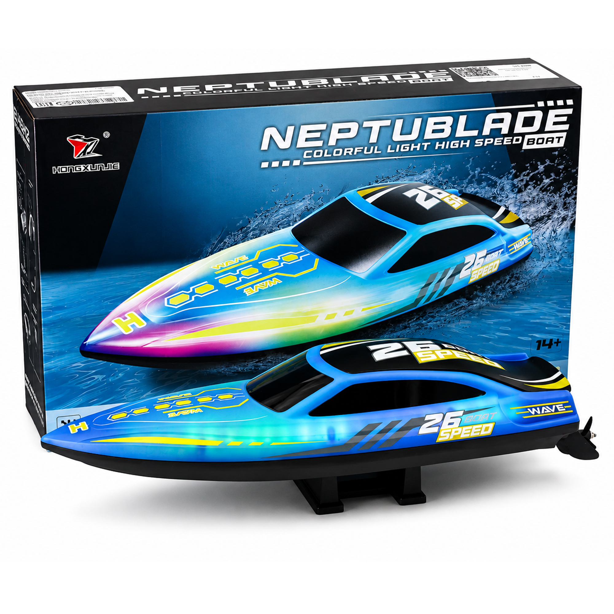 картинка Радиоуправляемый катер NeptuBlade (25 км/ч, 32 см, 30 мин, 7 видов подсветки) - HJ826B-BLUE 