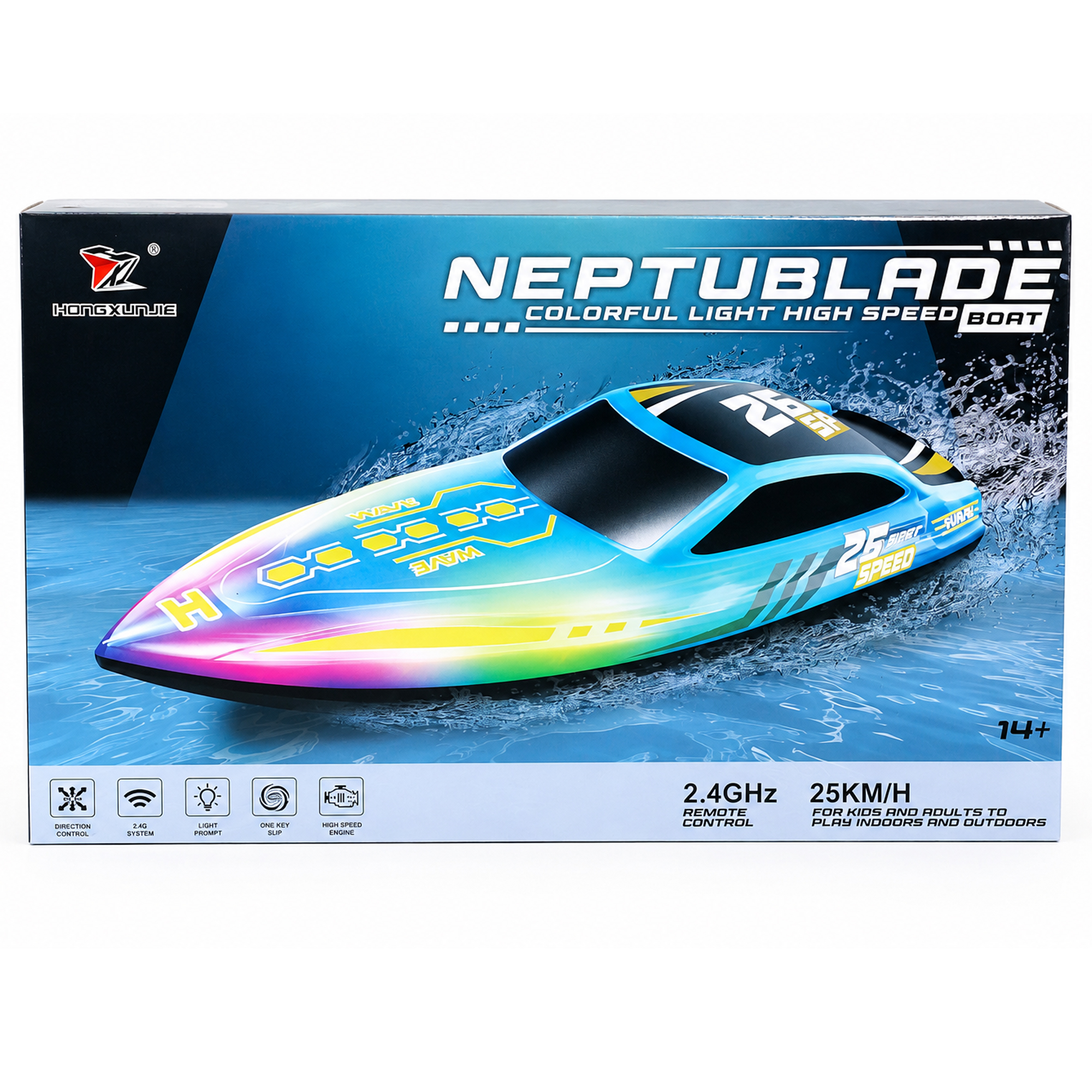 картинка Радиоуправляемый катер NeptuBlade (25 км/ч, 32 см, 30 мин, 7 видов подсветки) - HJ826B-BLUE 