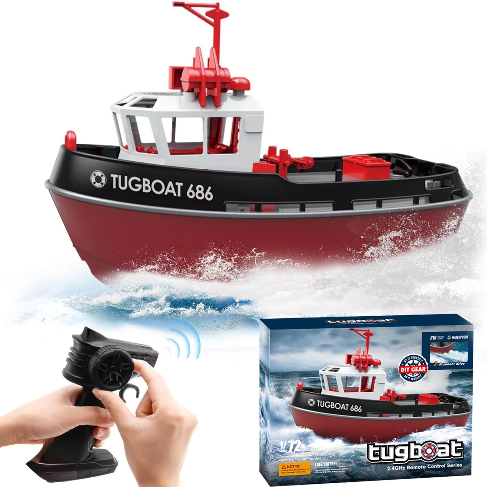 картинка Радиоуправляемый буксир Tugboat черный 2.4G 1:72 - HL-3800-B 
