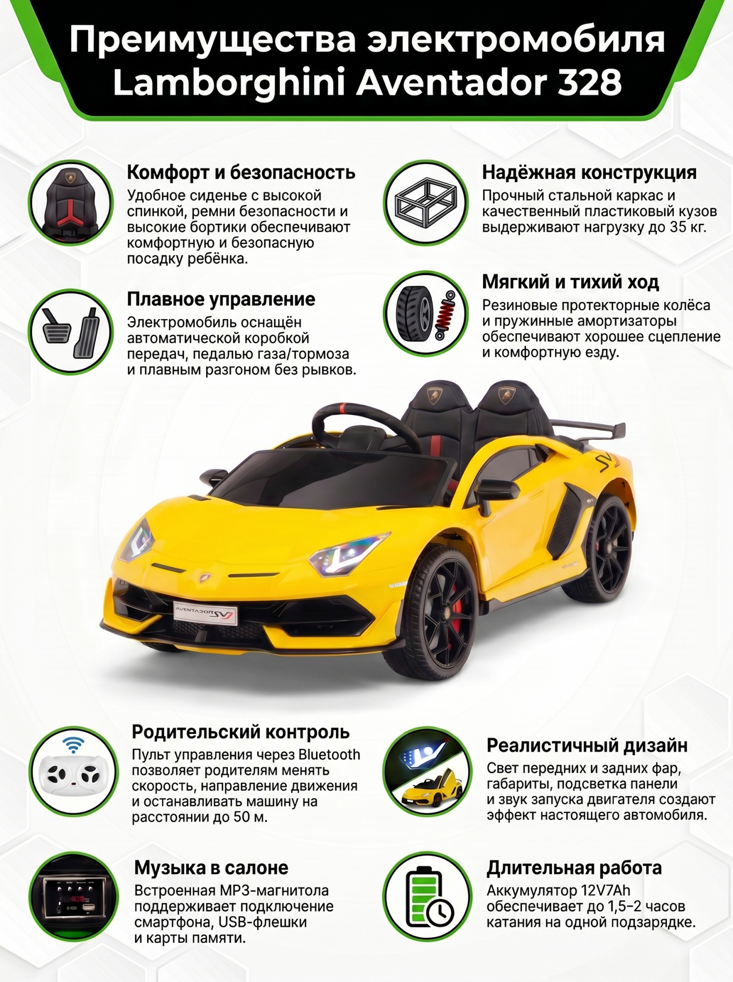 картинка Детский электромобиль Lamborghini SVJ (желтый, 12V) - HL328 
