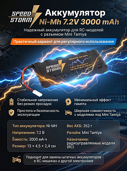 картинка Аккумулятор Ni-Mh 7.2V 3000 mAh Mini Tamiya - SS-7.2V3000-TAMIYA 