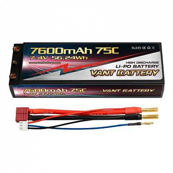 картинка Аккумулятор Vant Li-Po 7.4V 7600 75C S Deans plug - VANT-7600-75C-2S-T 